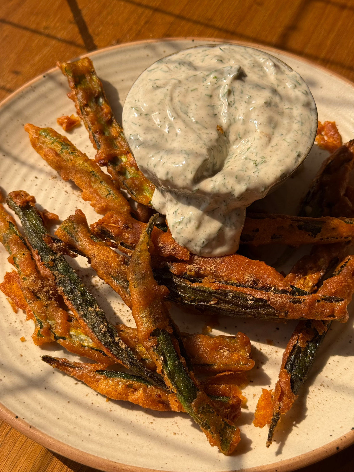 Sohla's Okra Pakora with Chaat Masala Yogurt Ranch