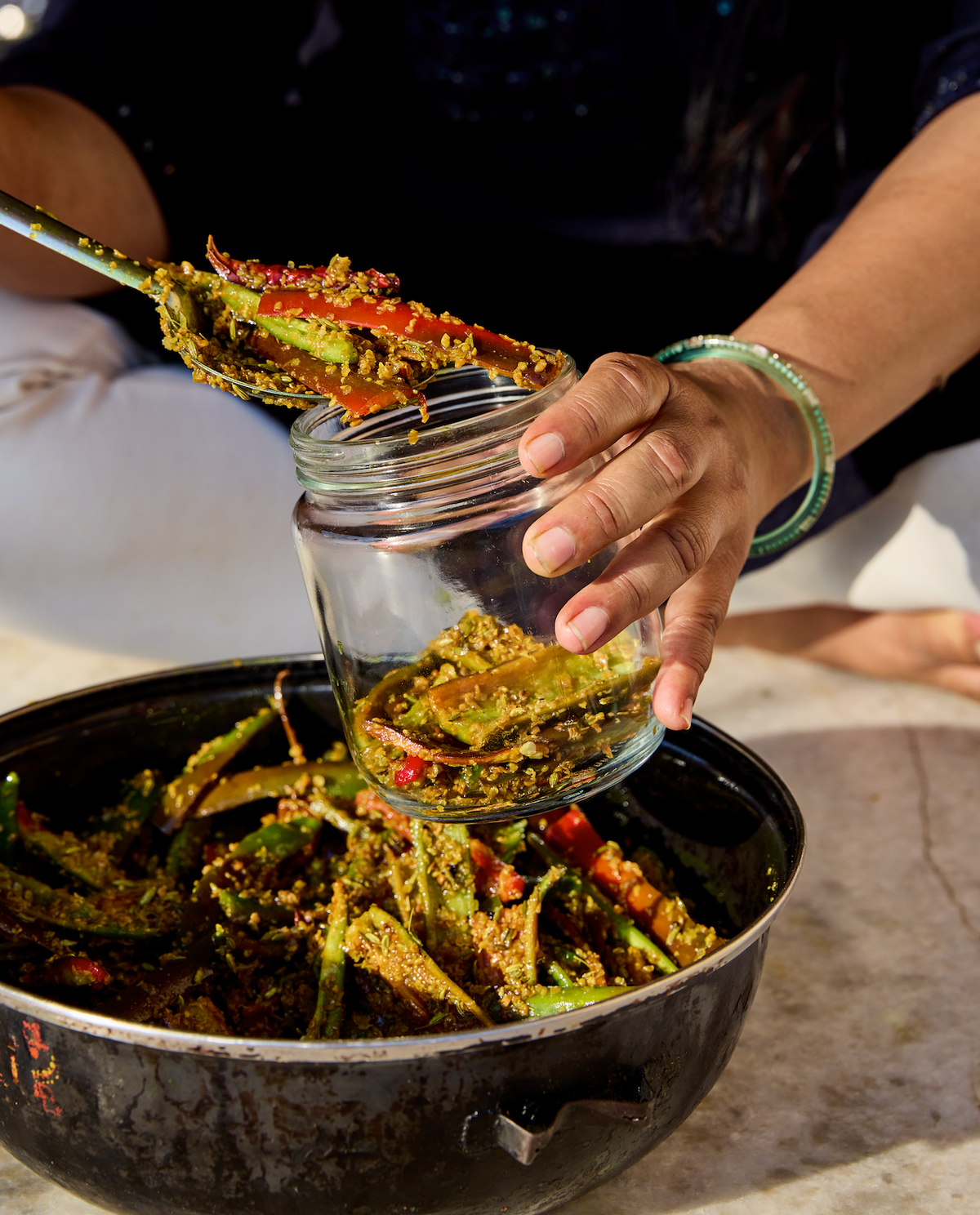 Marcha nu Athanu or Gujarati Green Chili Pickle