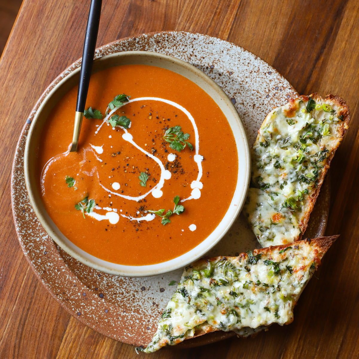 Asha's Spiced Tomato Soup with Chilli-Cheese Toasts